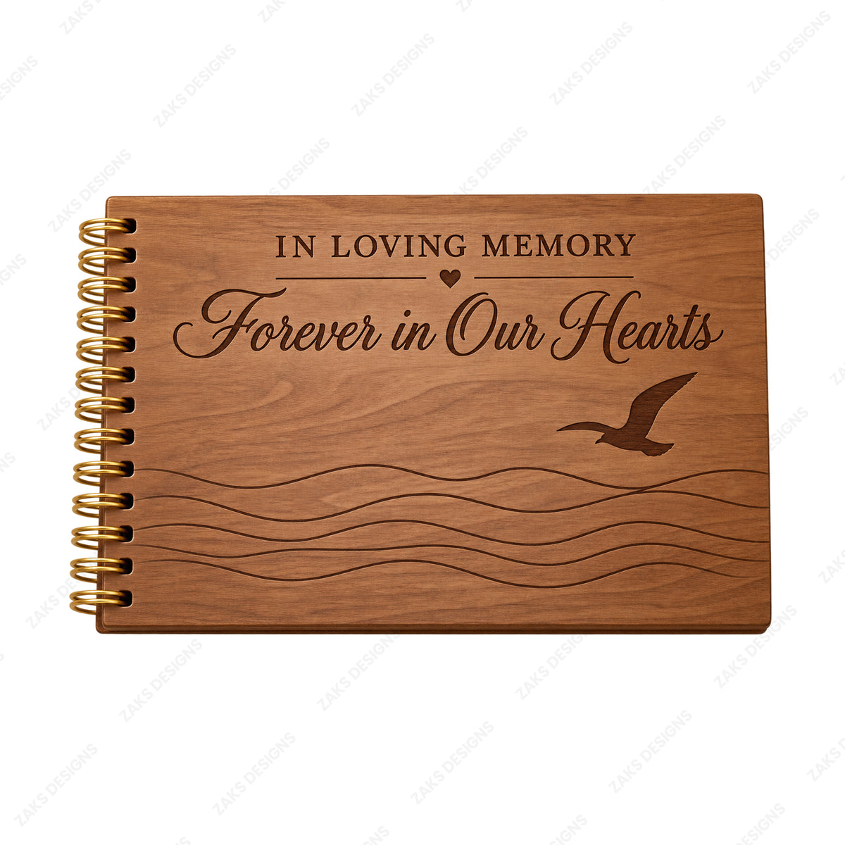 engraved wooden memorial binder